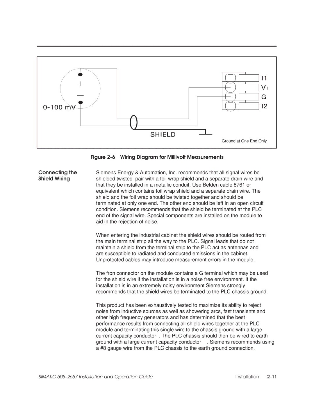 Siemens 505-2557 installation and operation guide Wiring Diagram for Millivolt Measurements 