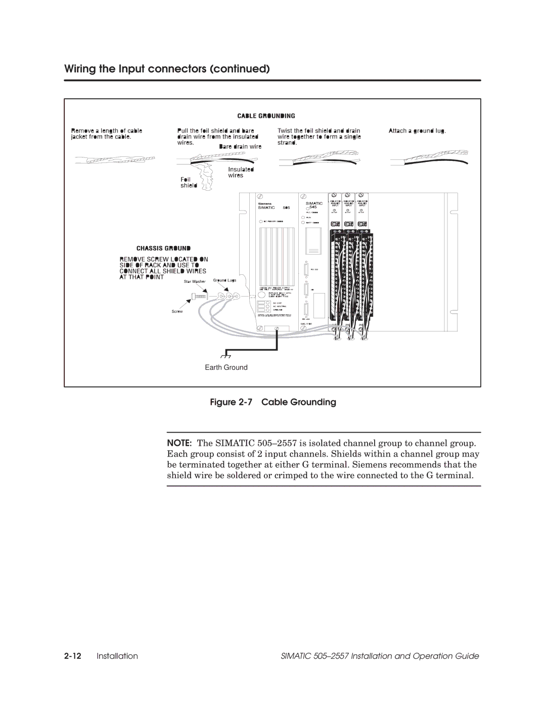 Siemens 505-2557 installation and operation guide Cable Grounding 