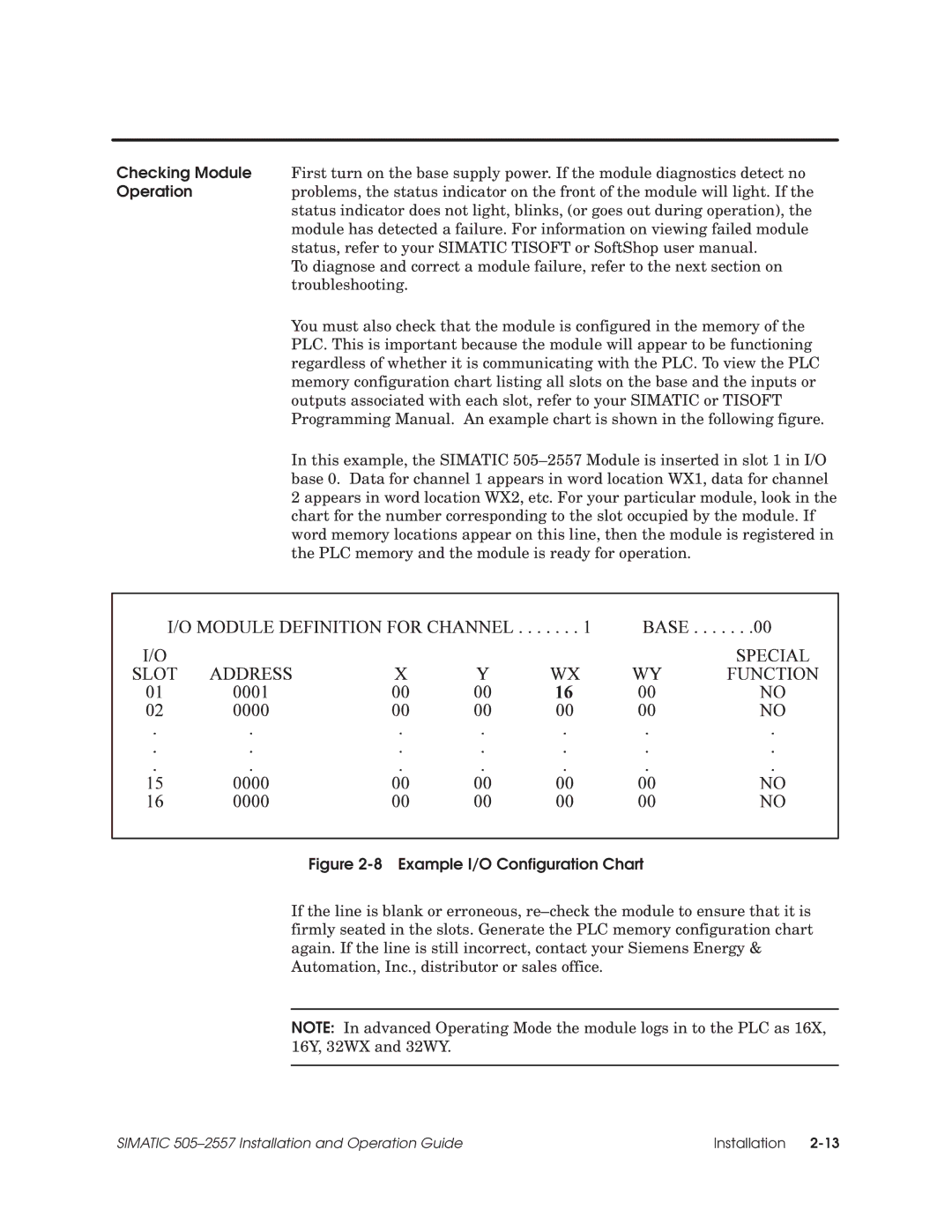 Siemens 505-2557 installation and operation guide Example I/O Configuration Chart 