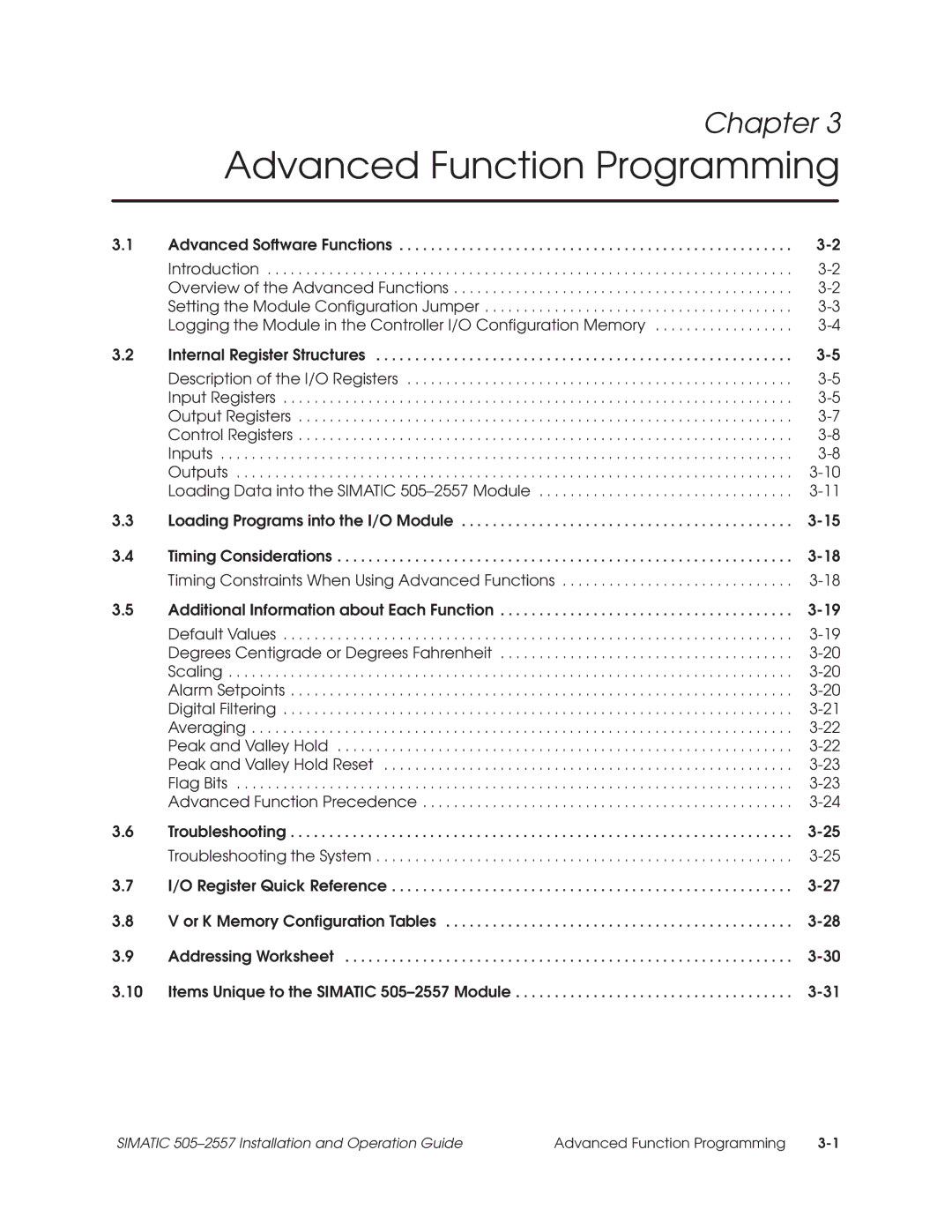 Siemens 505-2557 installation and operation guide Advanced Function Programming 