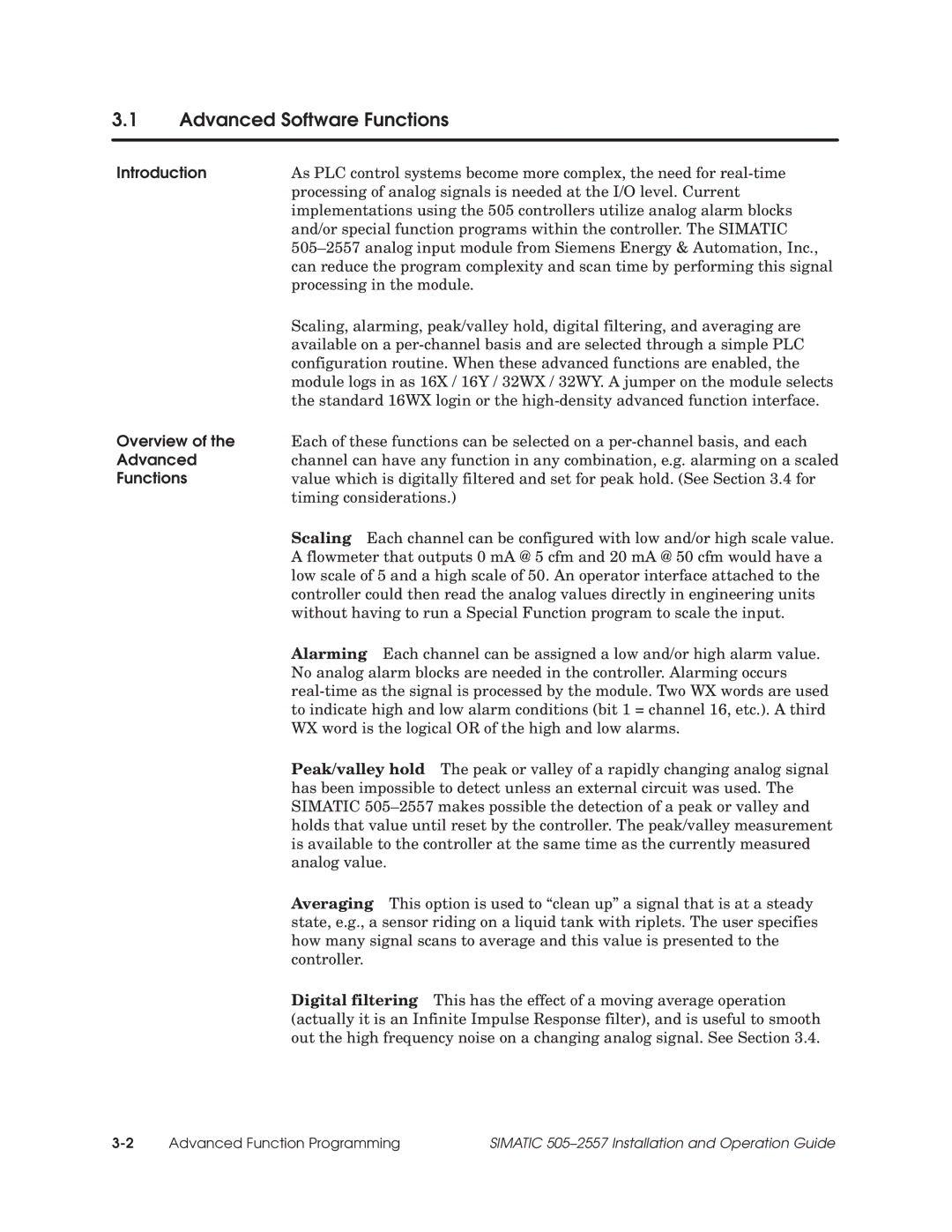 Siemens 505-2557 installation and operation guide Advanced Software Functions, Introduction, Overview 