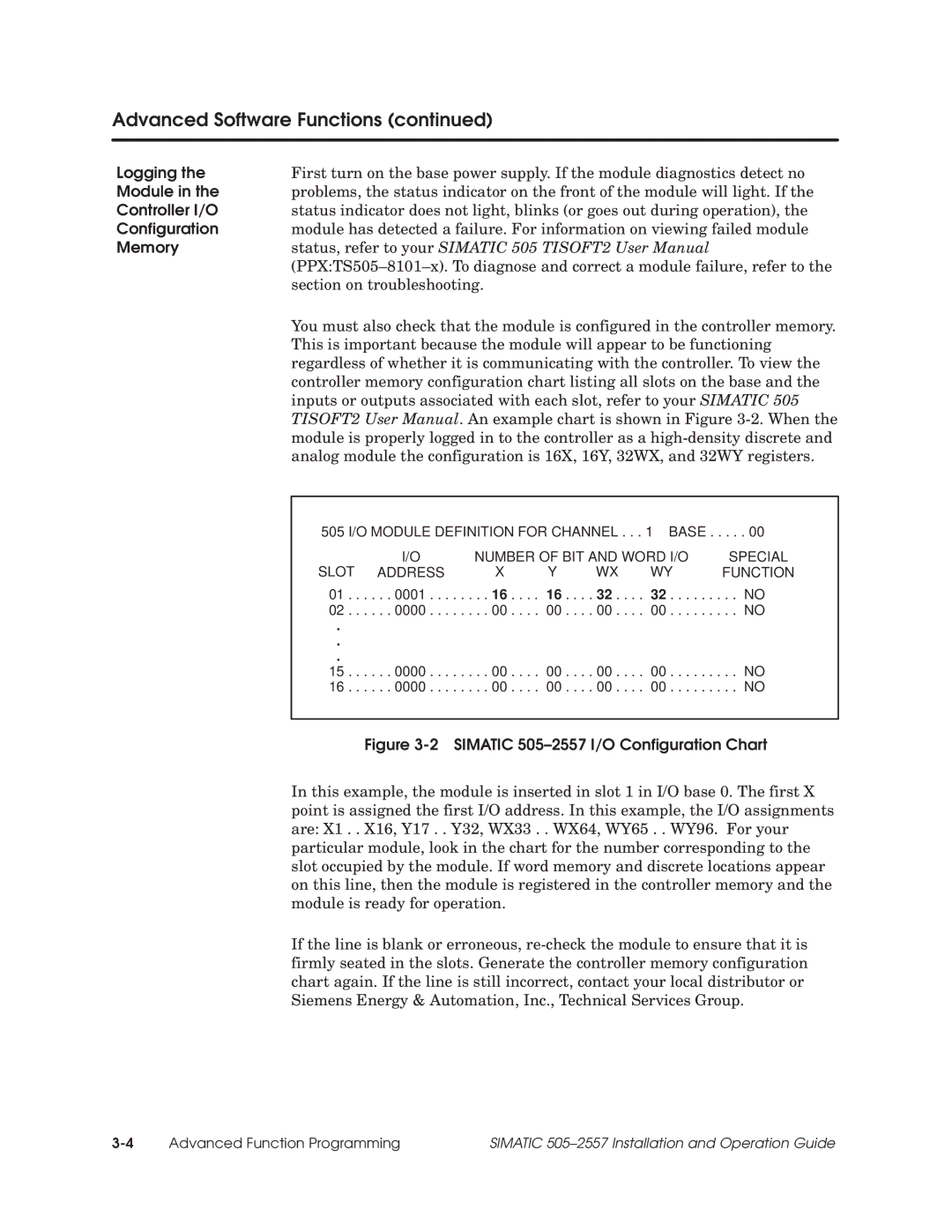 Siemens 505-2557 installation and operation guide Logging, Controller I/O, Memory 