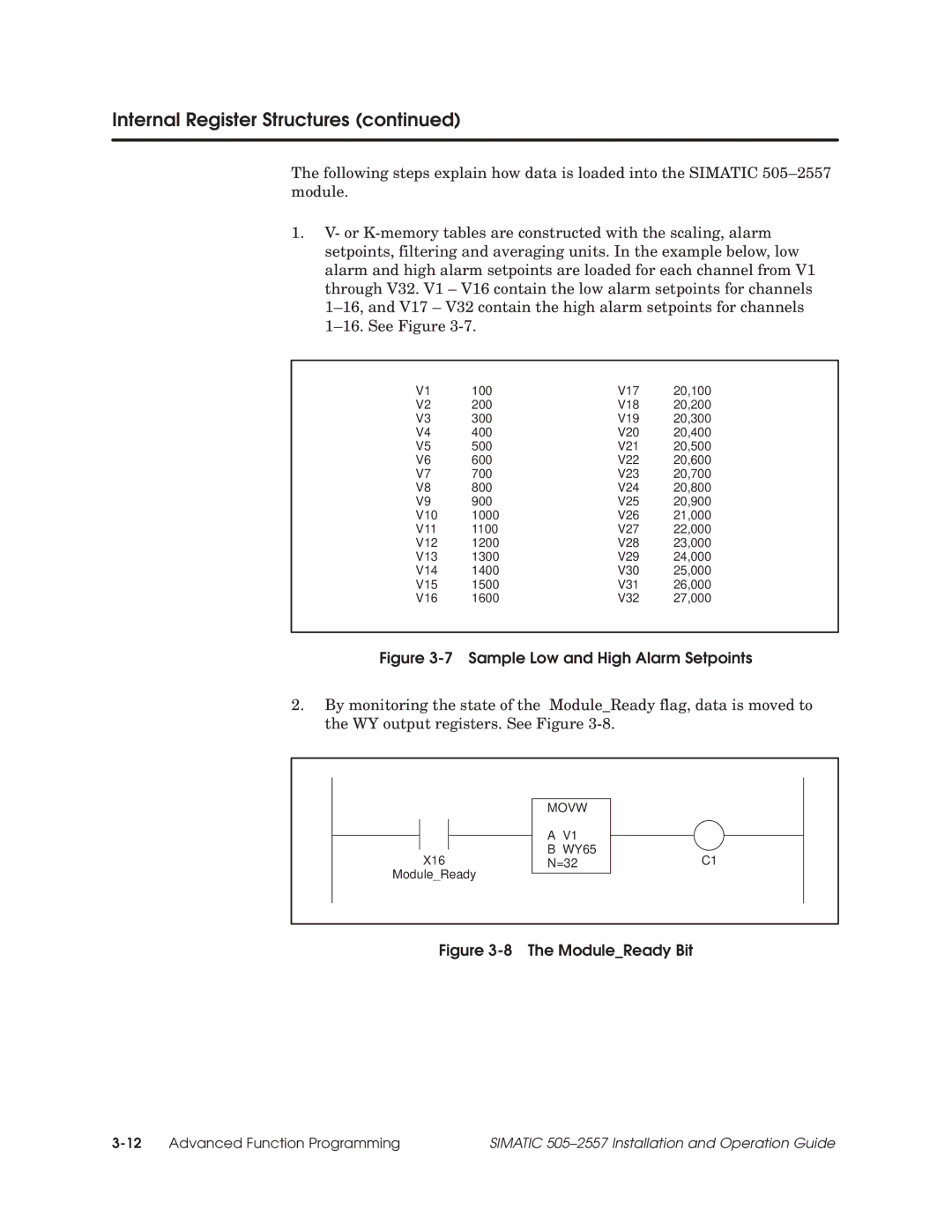 Siemens 505-2557 installation and operation guide Sample Low and High Alarm Setpoints 