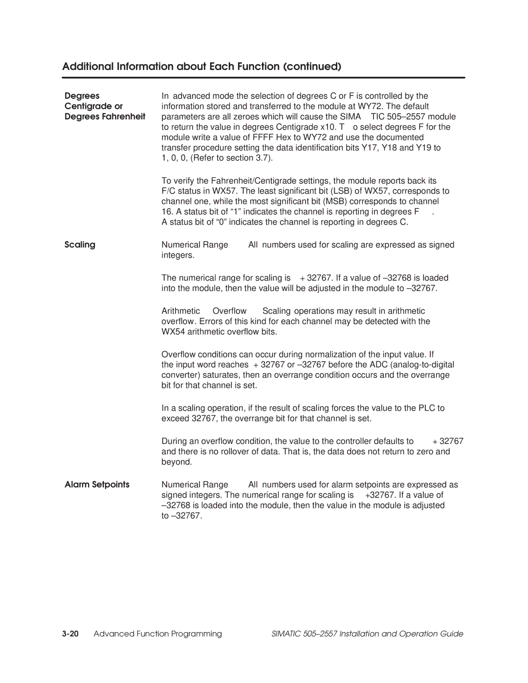 Siemens 505-2557 installation and operation guide Centigrade or, Degrees Fahrenheit, Alarm Setpoints 