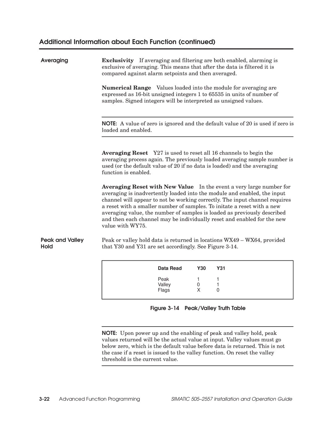 Siemens 505-2557 installation and operation guide Averaging, Peak and Valley, Hold 