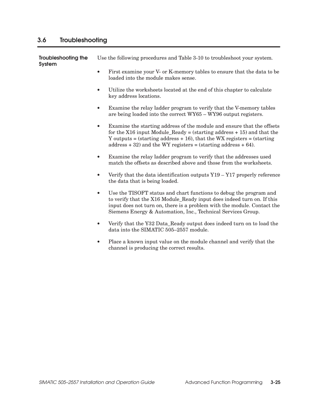 Siemens 505-2557 installation and operation guide Troubleshooting 