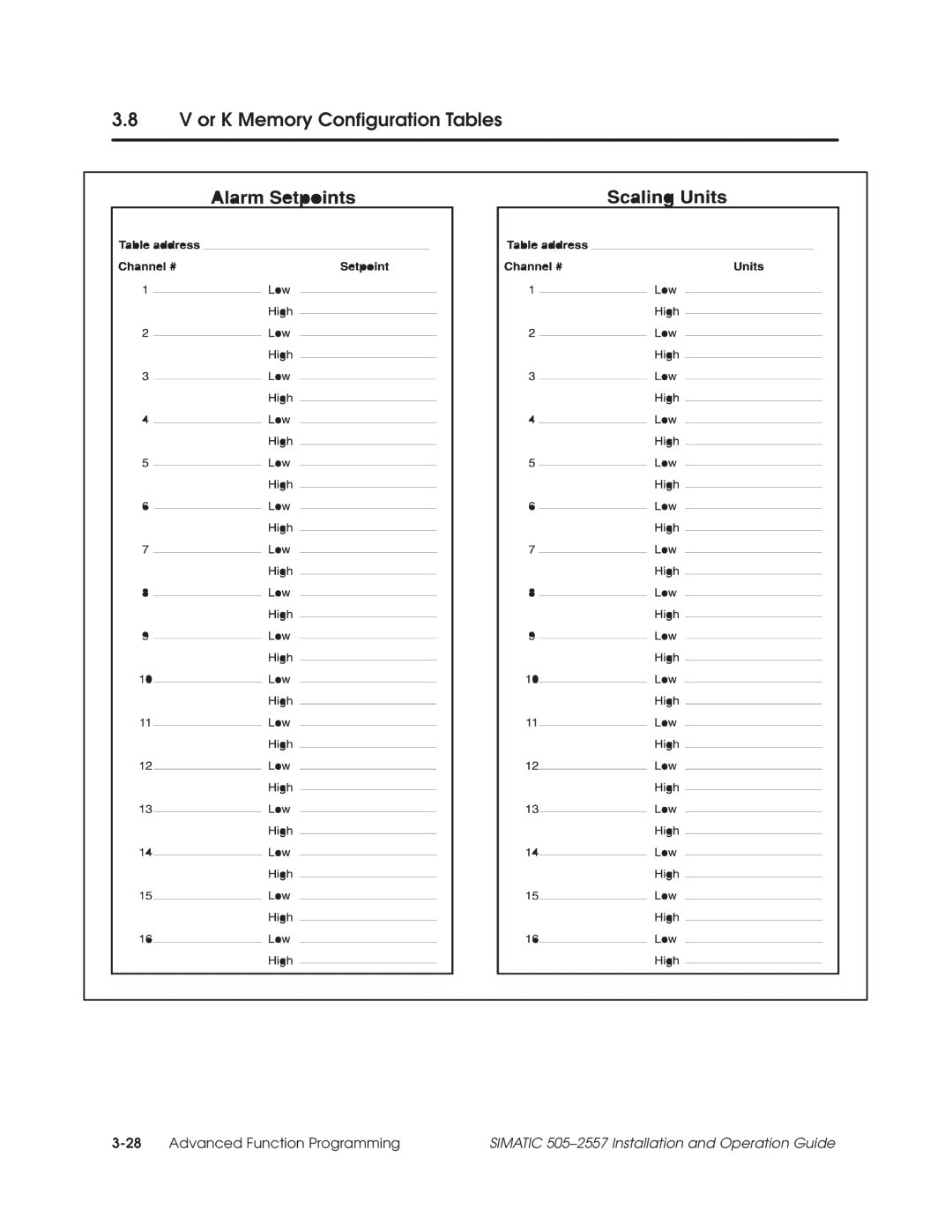 Siemens 505-2557 installation and operation guide Or K Memory Configuration Tables 