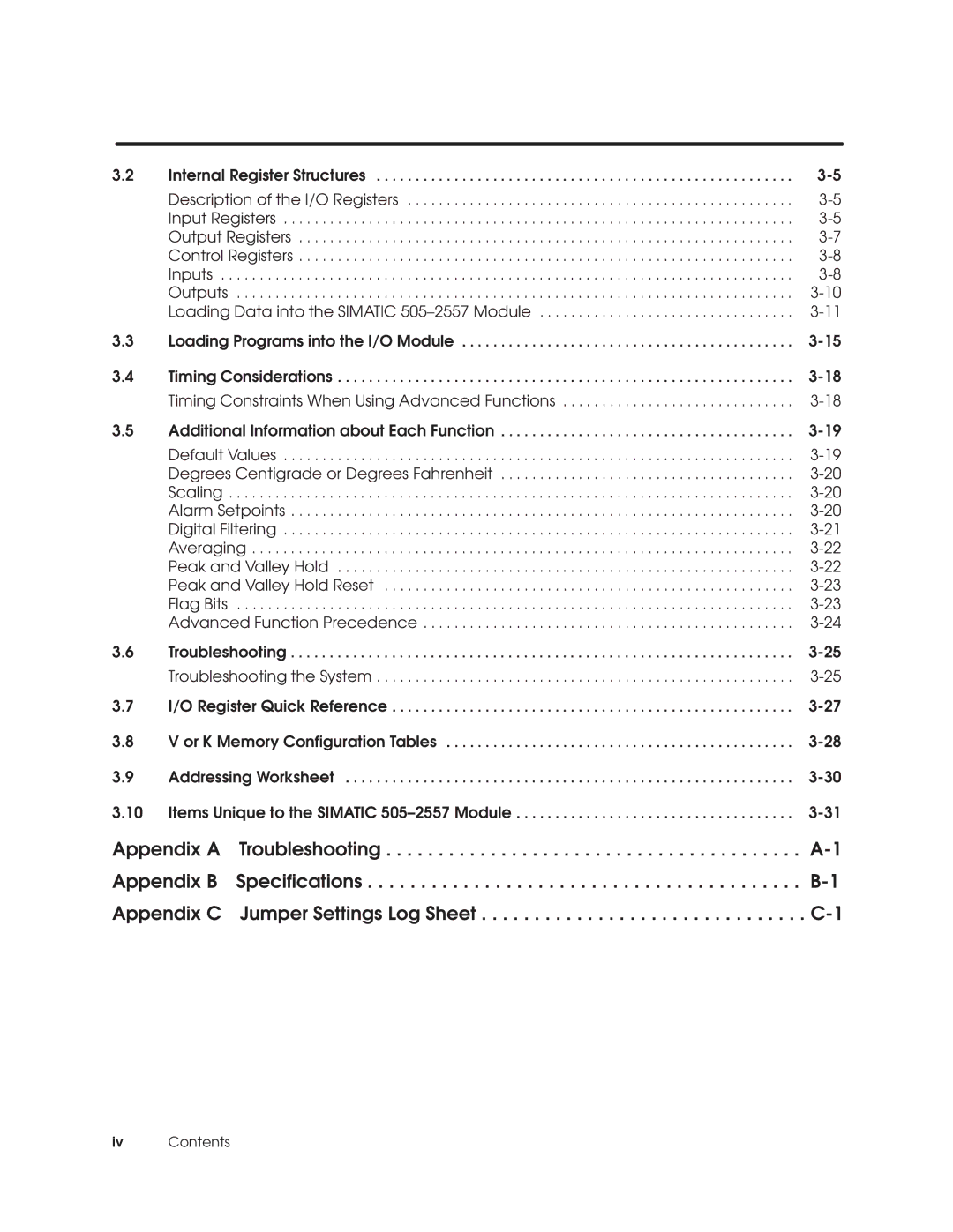 Siemens 505-2557 installation and operation guide Iv Contents 