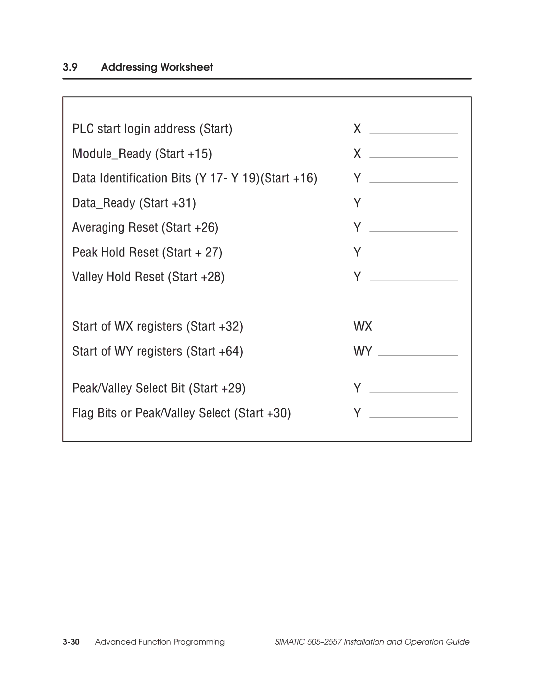 Siemens 505-2557 installation and operation guide Addressing Worksheet 