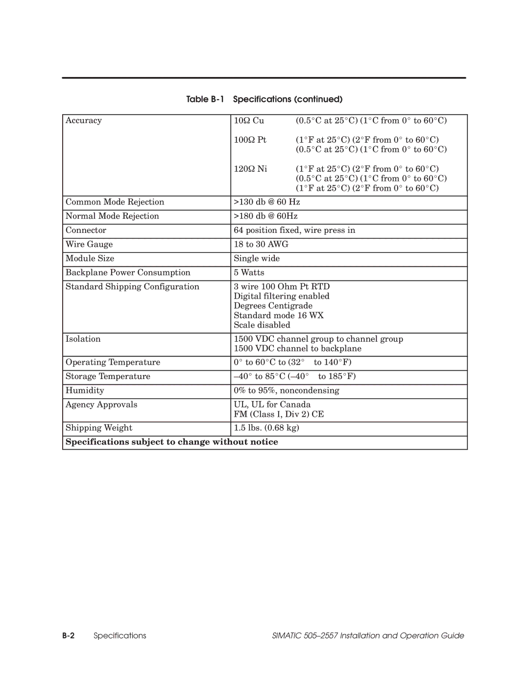 Siemens 505-2557 installation and operation guide Specifications subject to change without notice 