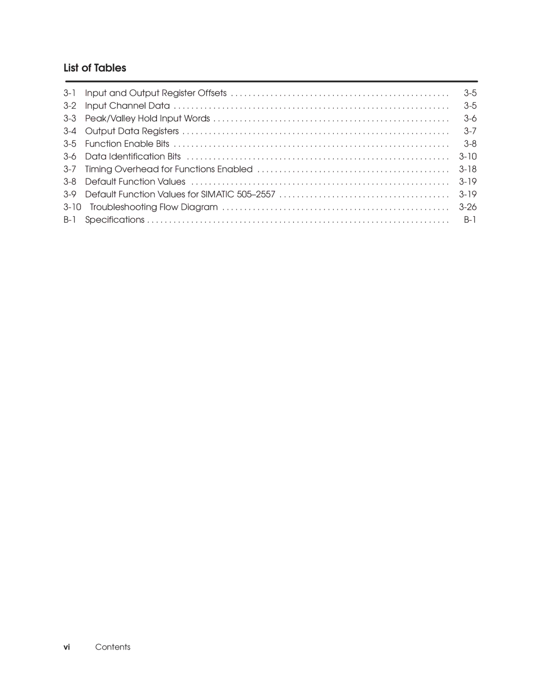 Siemens 505-2557 installation and operation guide List of Tables 