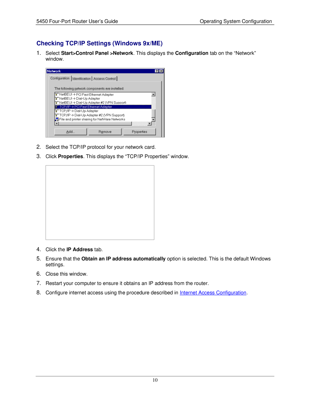 Siemens 5450 manual Checking TCP/IP Settings Windows 9x/ME 