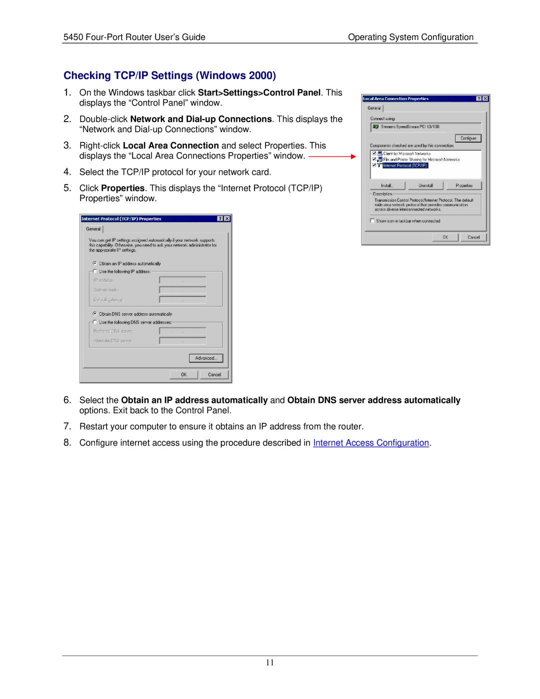 Siemens 5450 manual Checking TCP/IP Settings Windows 