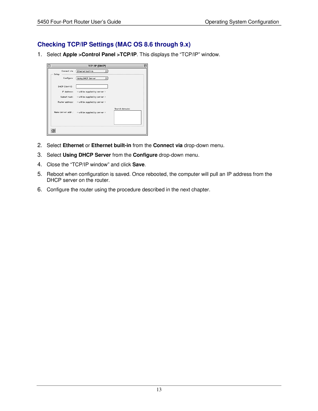 Siemens 5450 manual Checking TCP/IP Settings MAC OS 8.6 through 