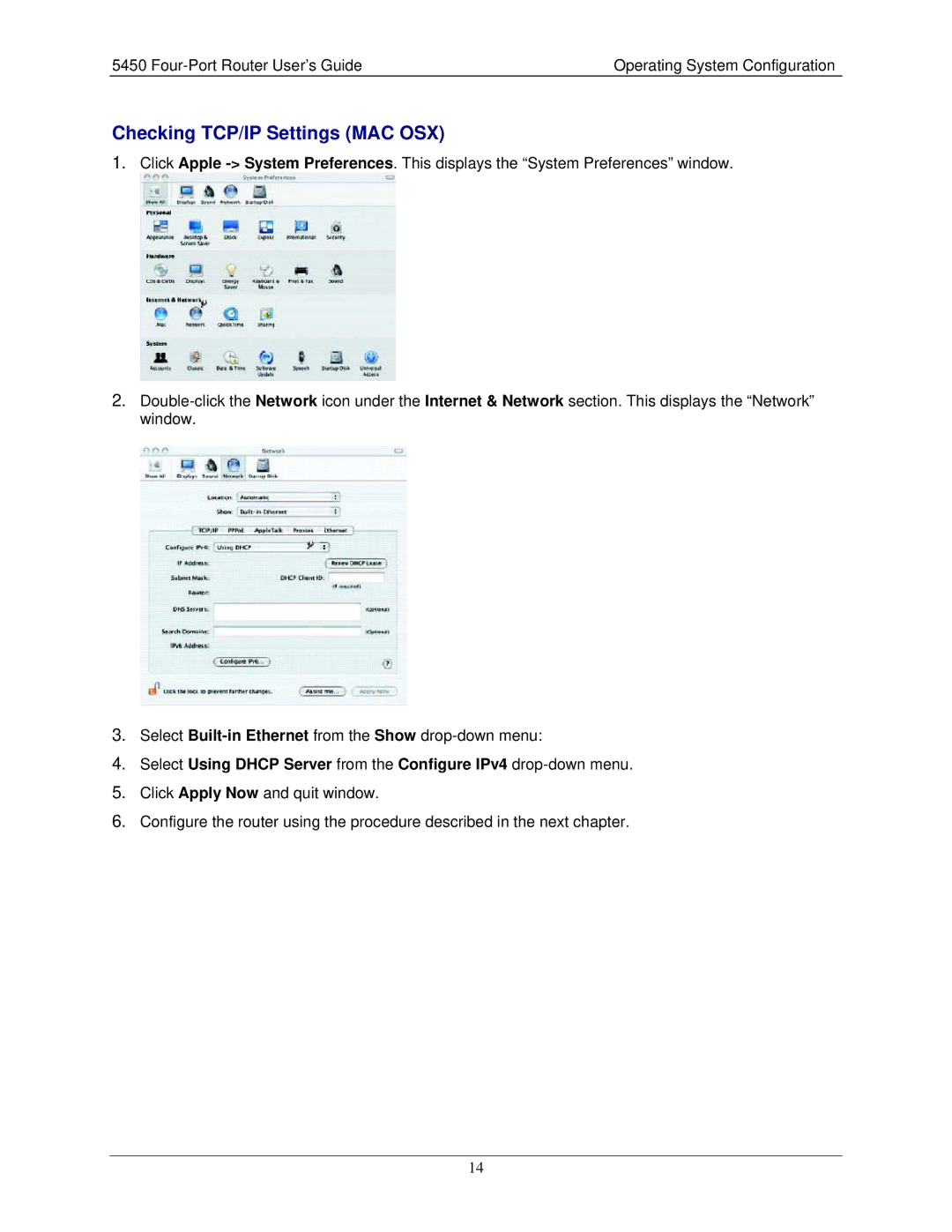 Siemens 5450 manual Checking TCP/IP Settings MAC OSX 