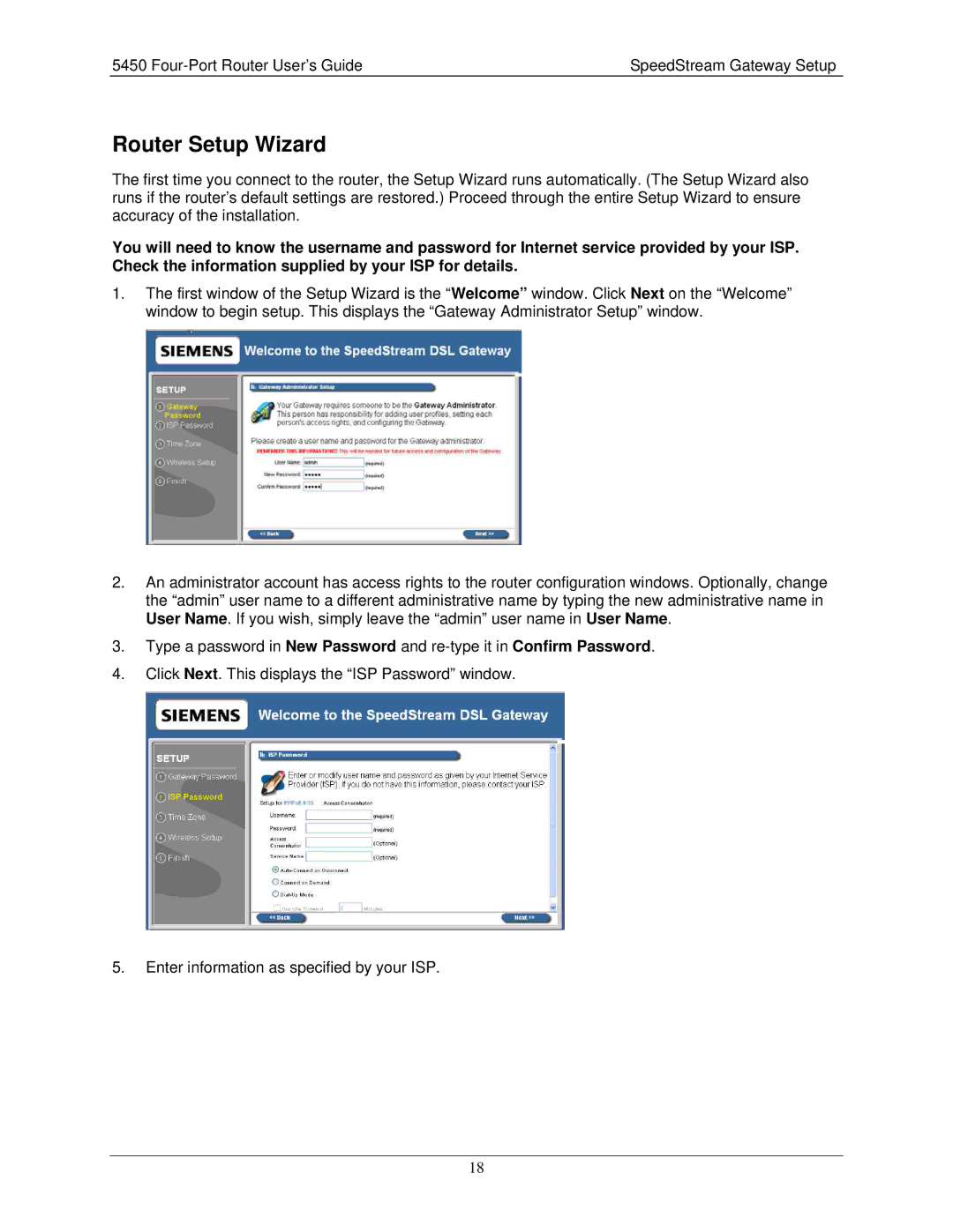 Siemens 5450 manual Router Setup Wizard 