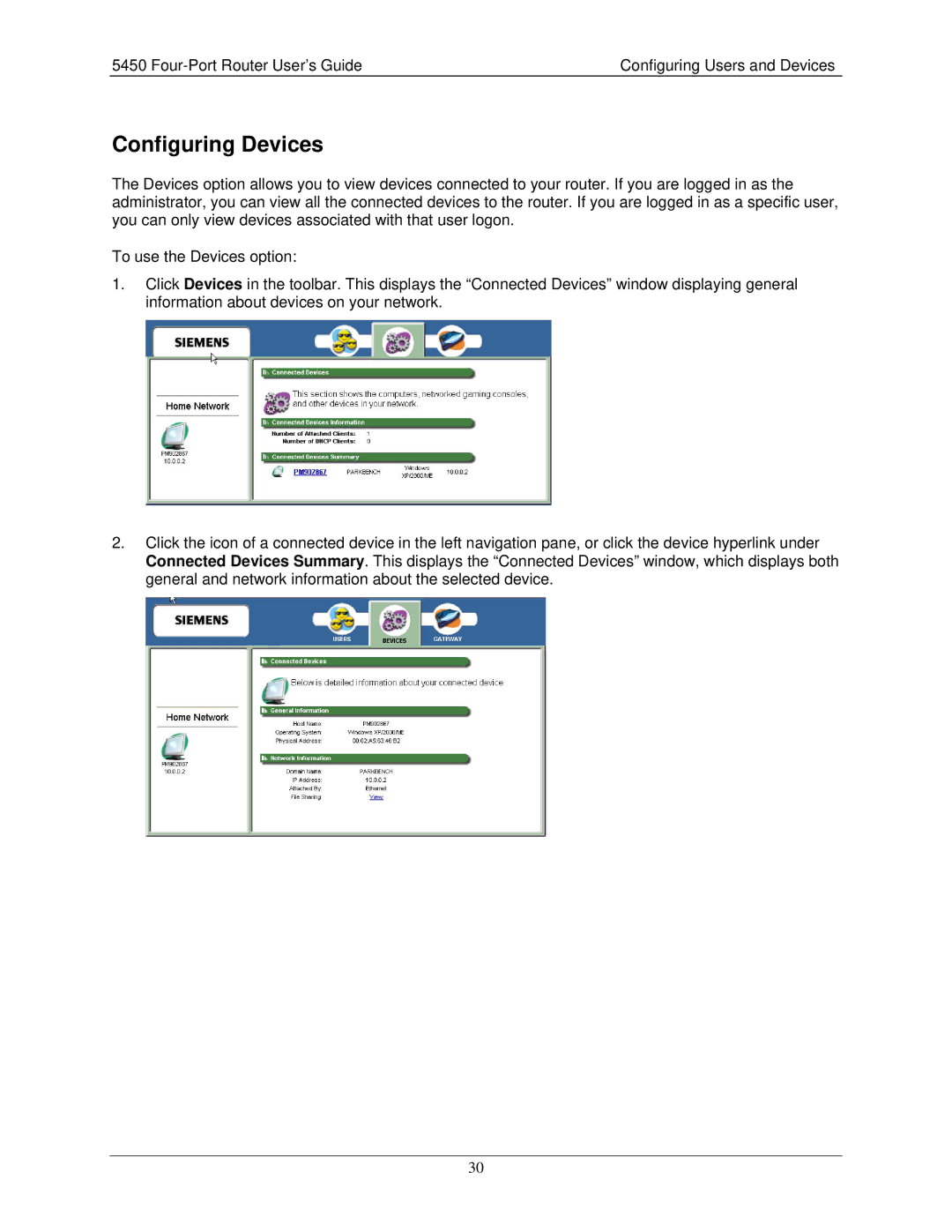 Siemens 5450 manual Configuring Devices 