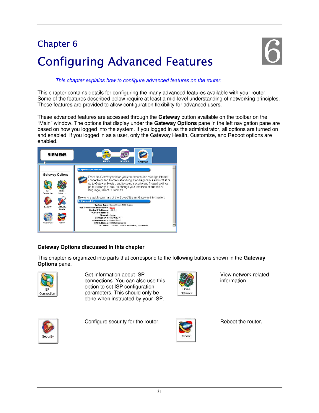 Siemens 5450 manual Configuring Advanced Features, Gateway Options discussed in this chapter 