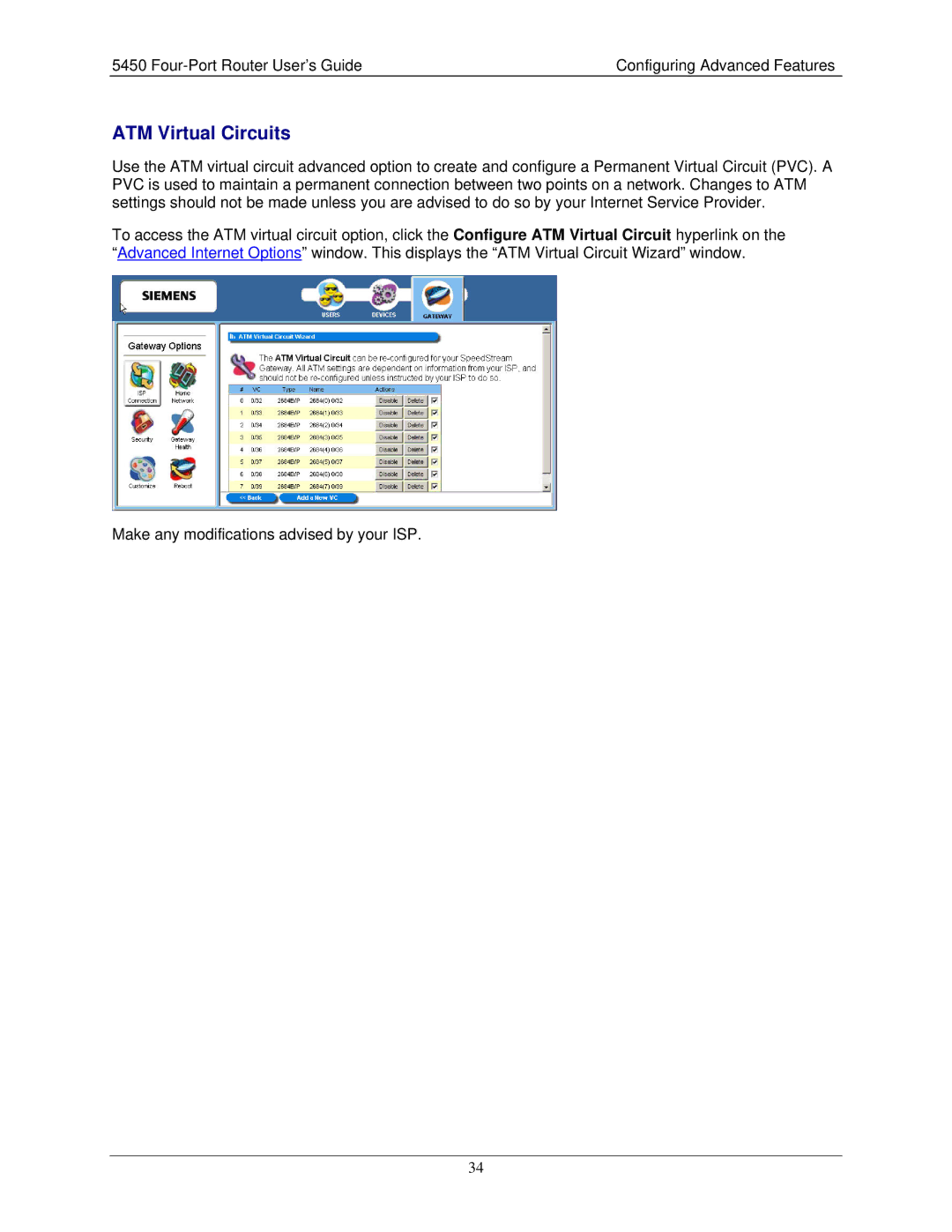Siemens 5450 manual ATM Virtual Circuits 
