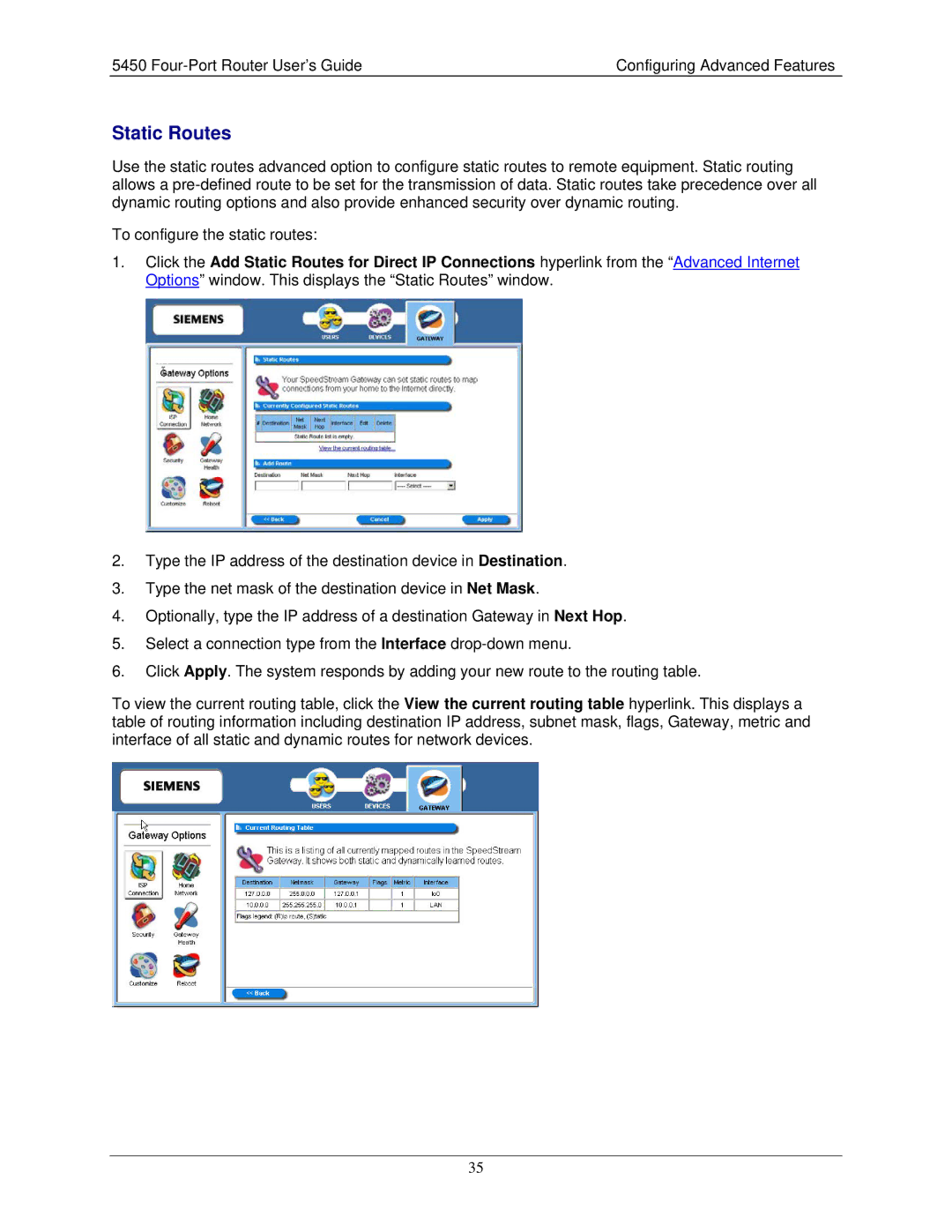 Siemens 5450 manual Static Routes 