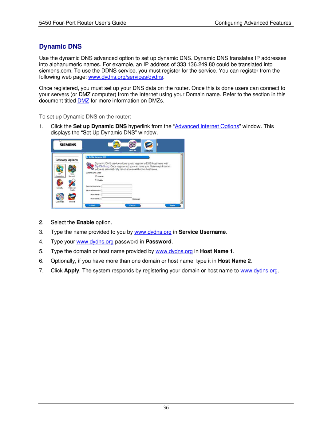 Siemens 5450 manual To set up Dynamic DNS on the router 