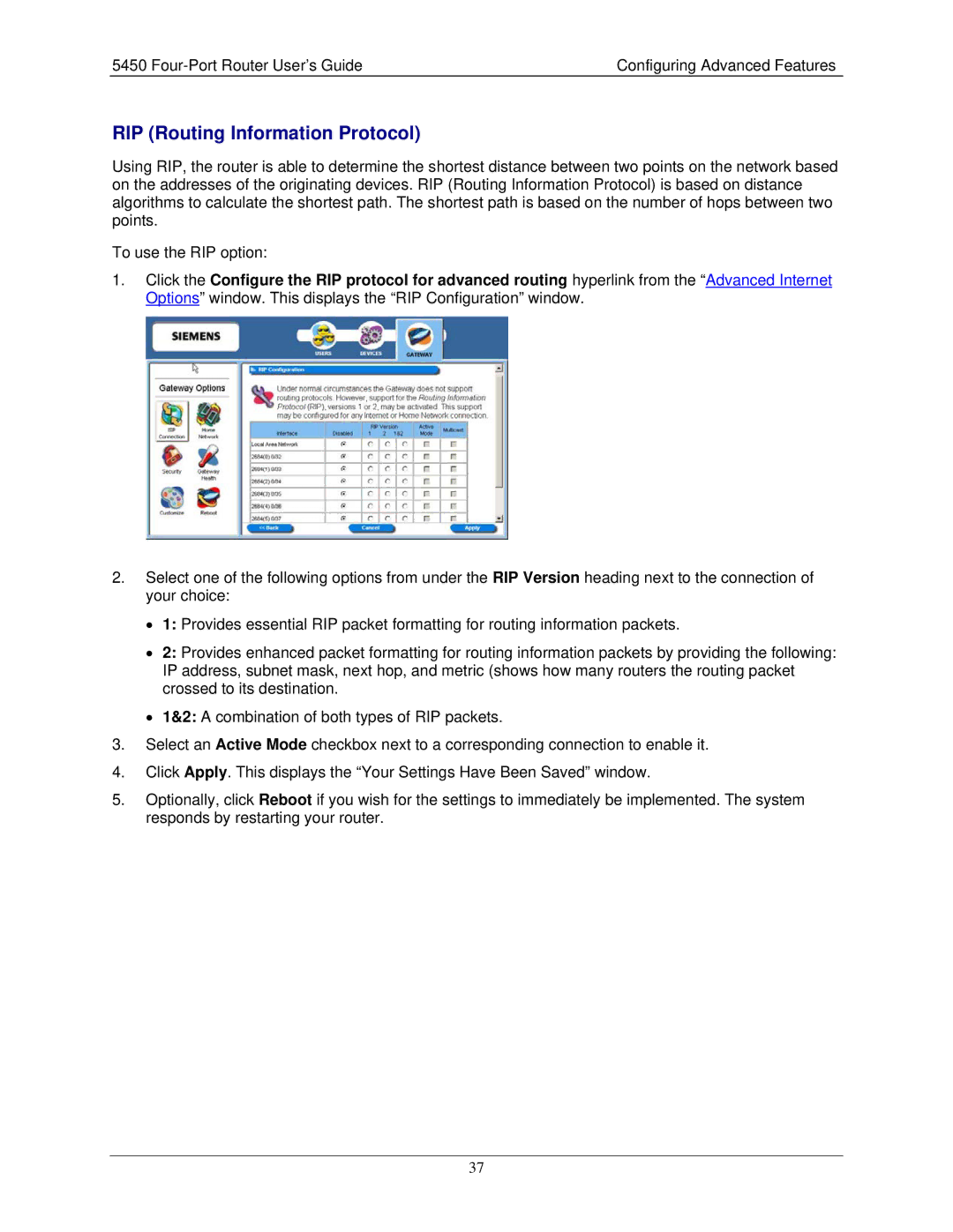 Siemens 5450 manual RIP Routing Information Protocol 