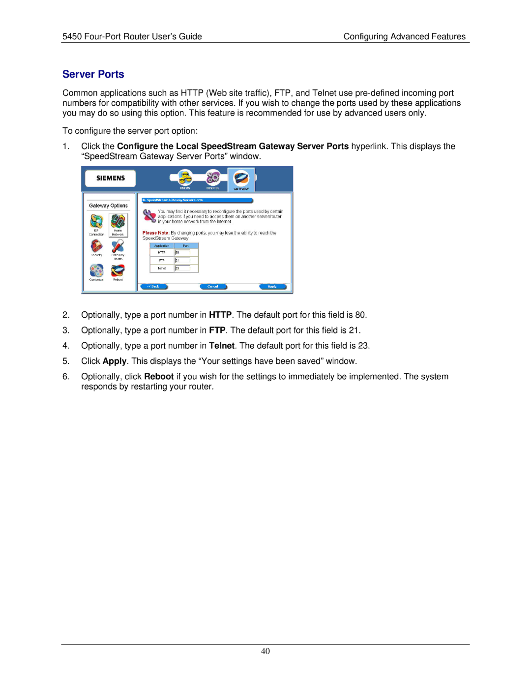 Siemens 5450 manual Server Ports 