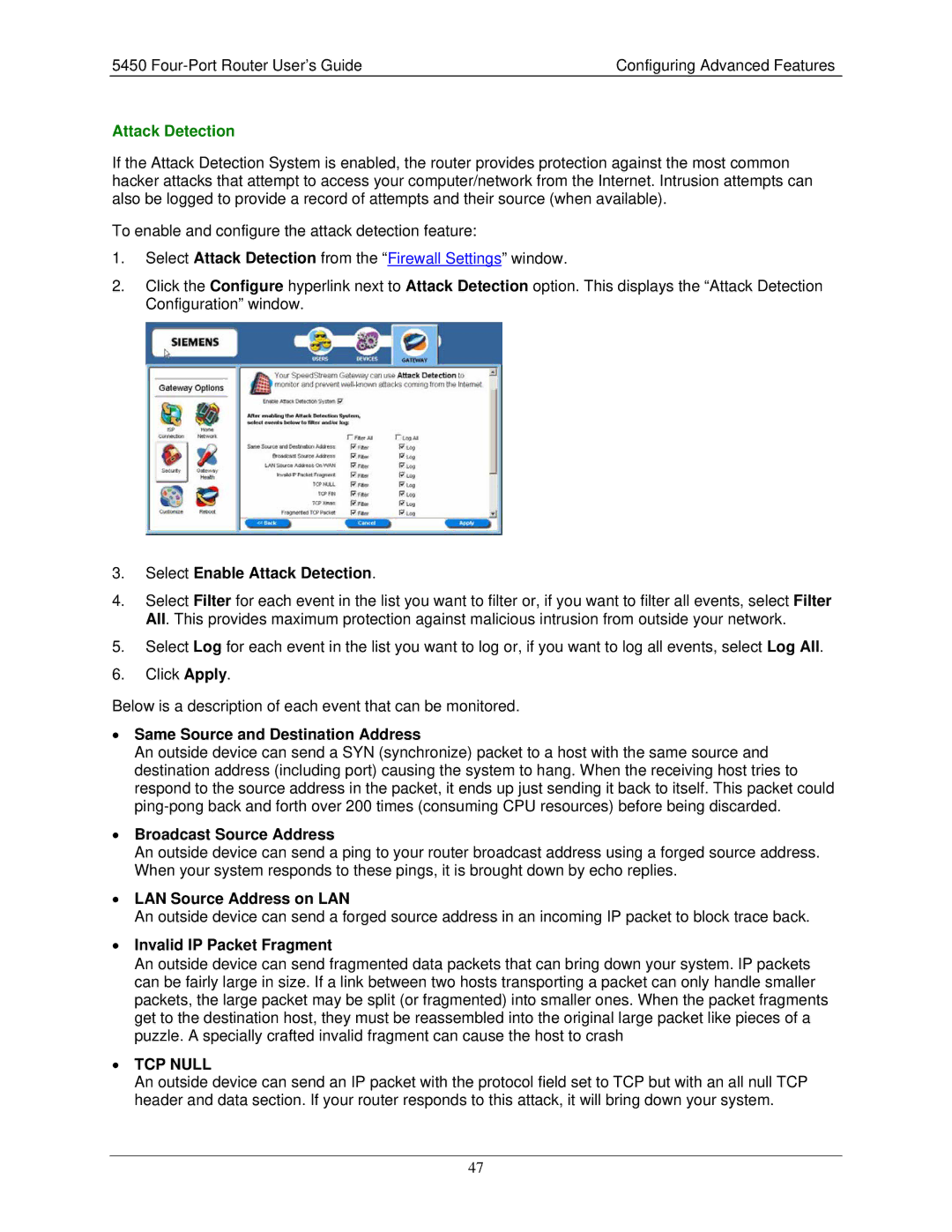 Siemens 5450 manual Attack Detection 