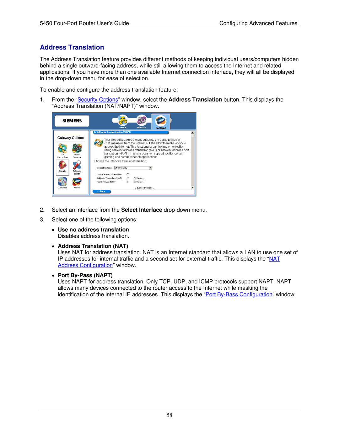 Siemens 5450 manual Address Translation, Port By-Pass Napt 