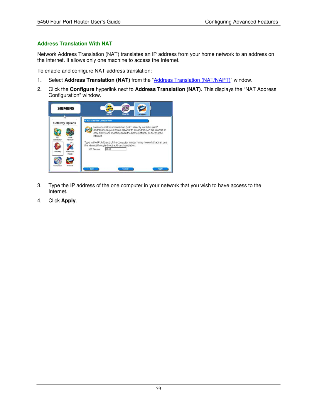 Siemens 5450 manual Address Translation With NAT 