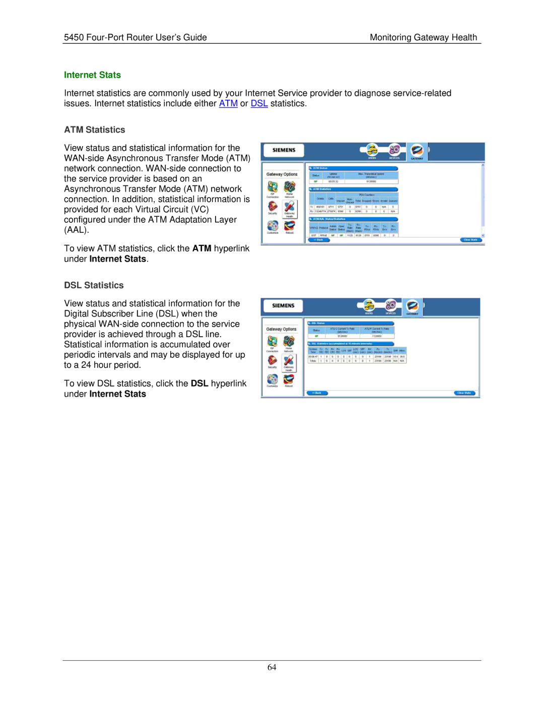 Siemens 5450 manual Internet Stats, ATM Statistics 