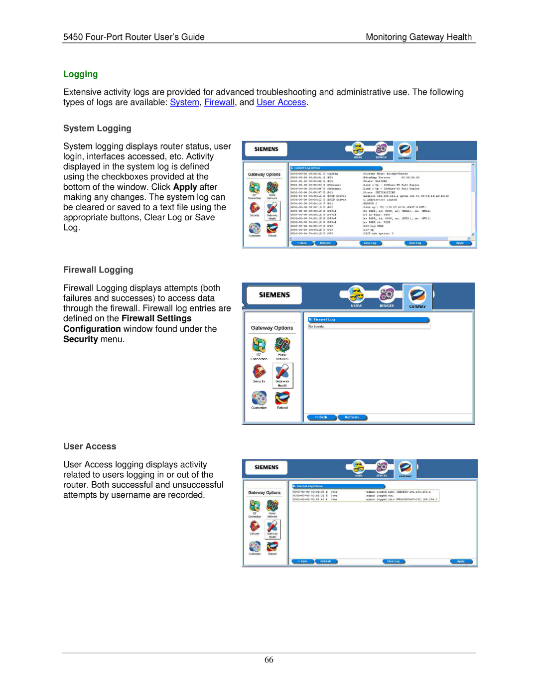 Siemens 5450 manual System Logging 