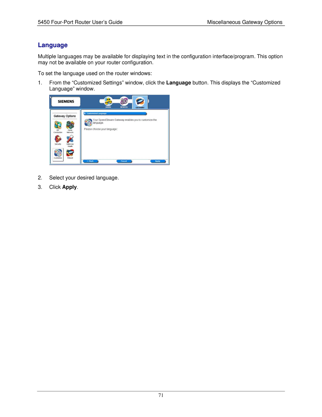 Siemens 5450 manual Language 