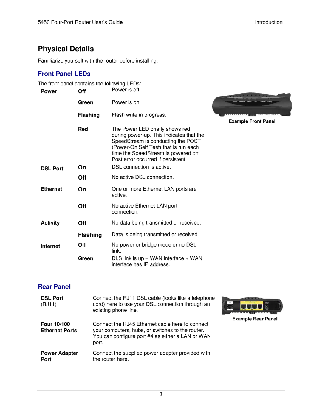 Siemens 5450 manual Physical Details, Front Panel LEDs, Rear Panel 