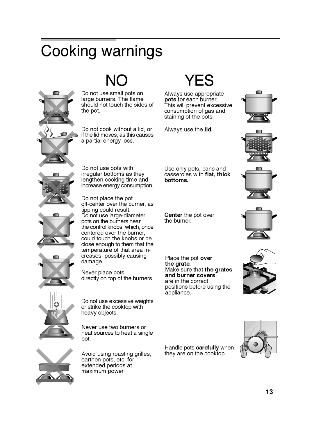 Siemens 5551 manual Cooking warnings, No YES 