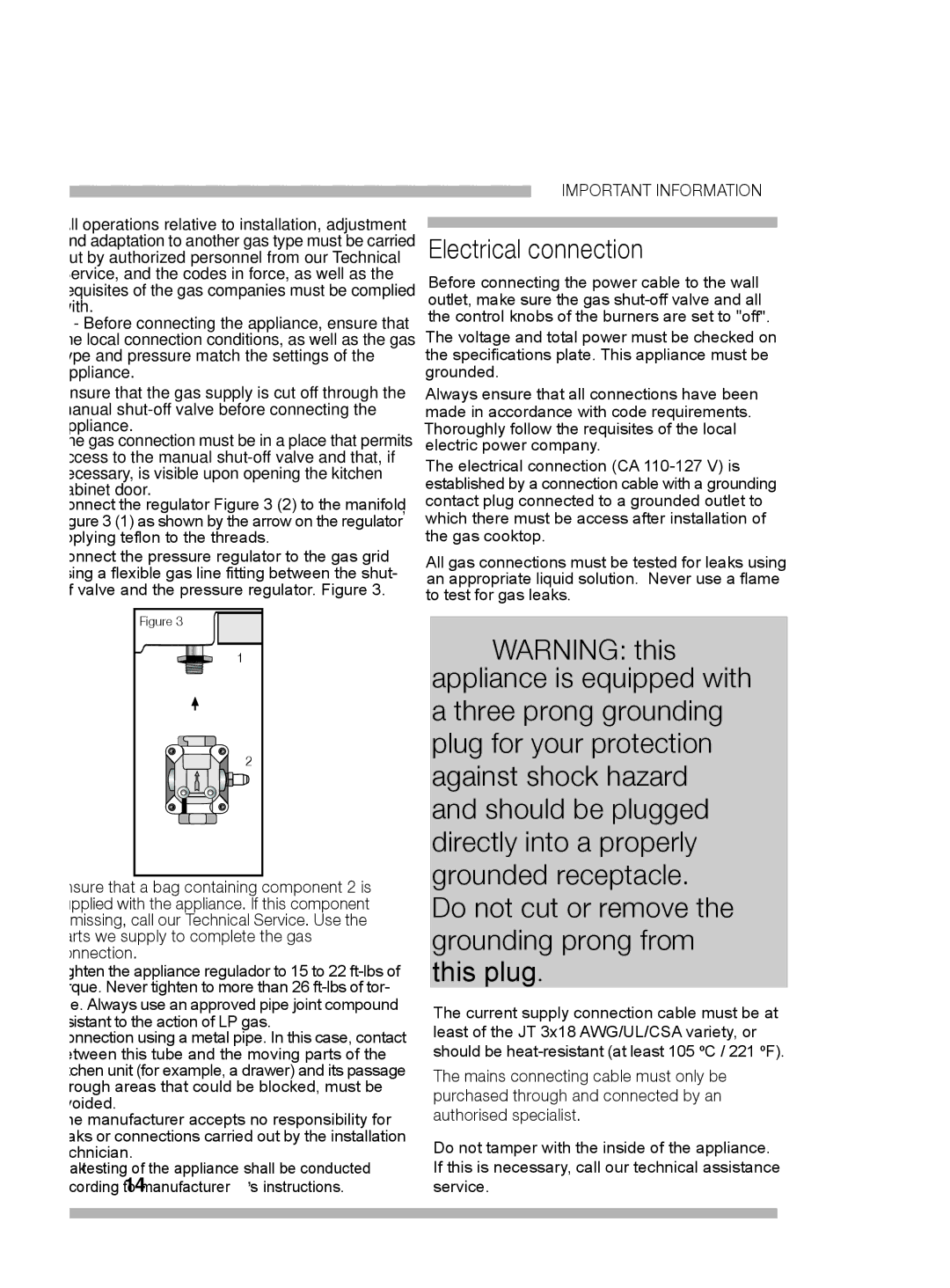 Siemens 5551 manual Electrical connection, Do not cut or remove the grounding prong from this plug 