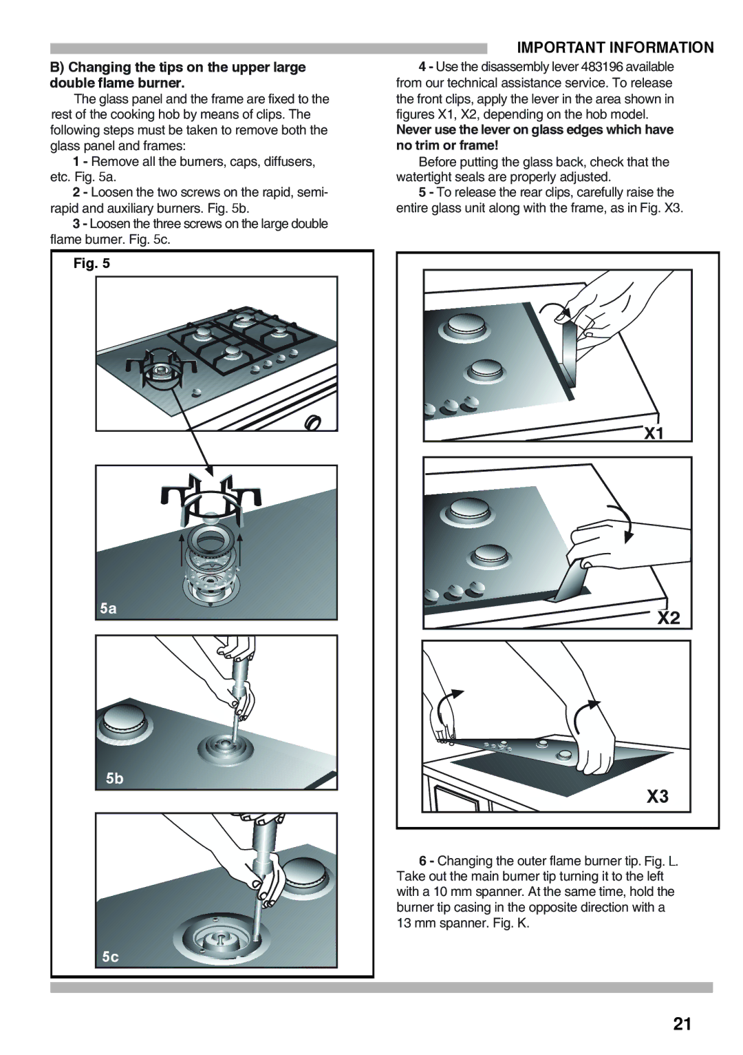 Siemens 5551 manual Changing the tips on the upper large double flame burner 