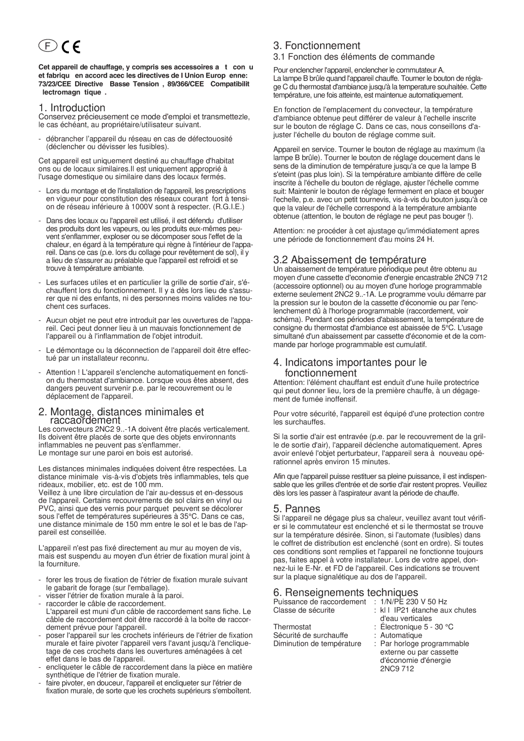 Siemens 576.056A Introduction, Montage, distances minimales et raccaordement, Fonctionnement, Abaissement de température 