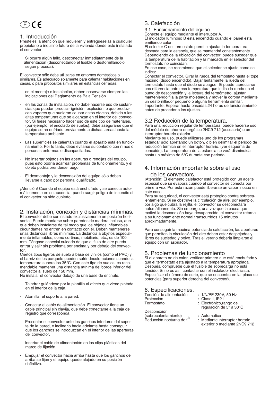 Siemens 576.056A manual Introducción, Instalación, conexión y distancias mínimas, Calefacción, Reducción de la temperatura 