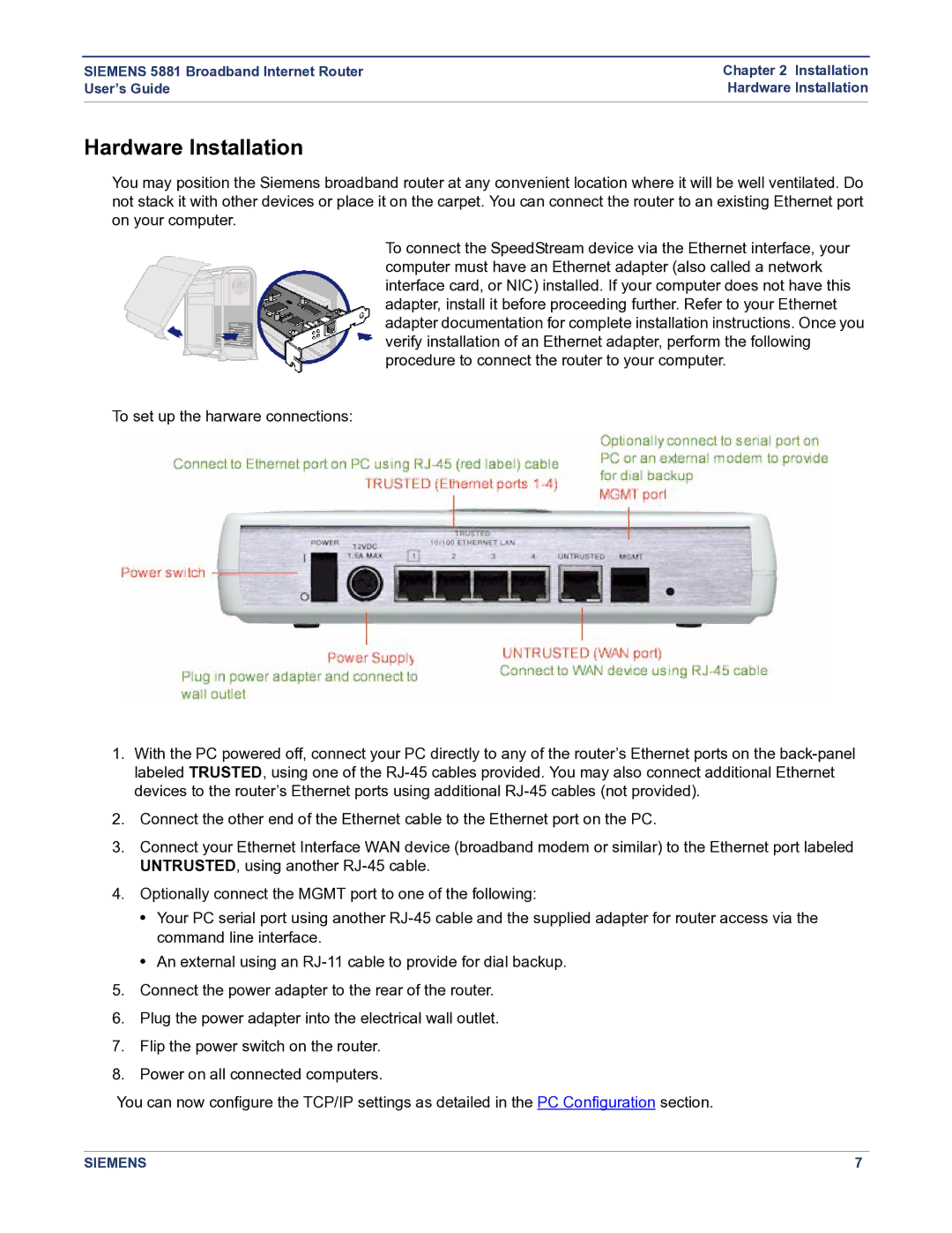 Siemens 5881 manual Hardware Installation 