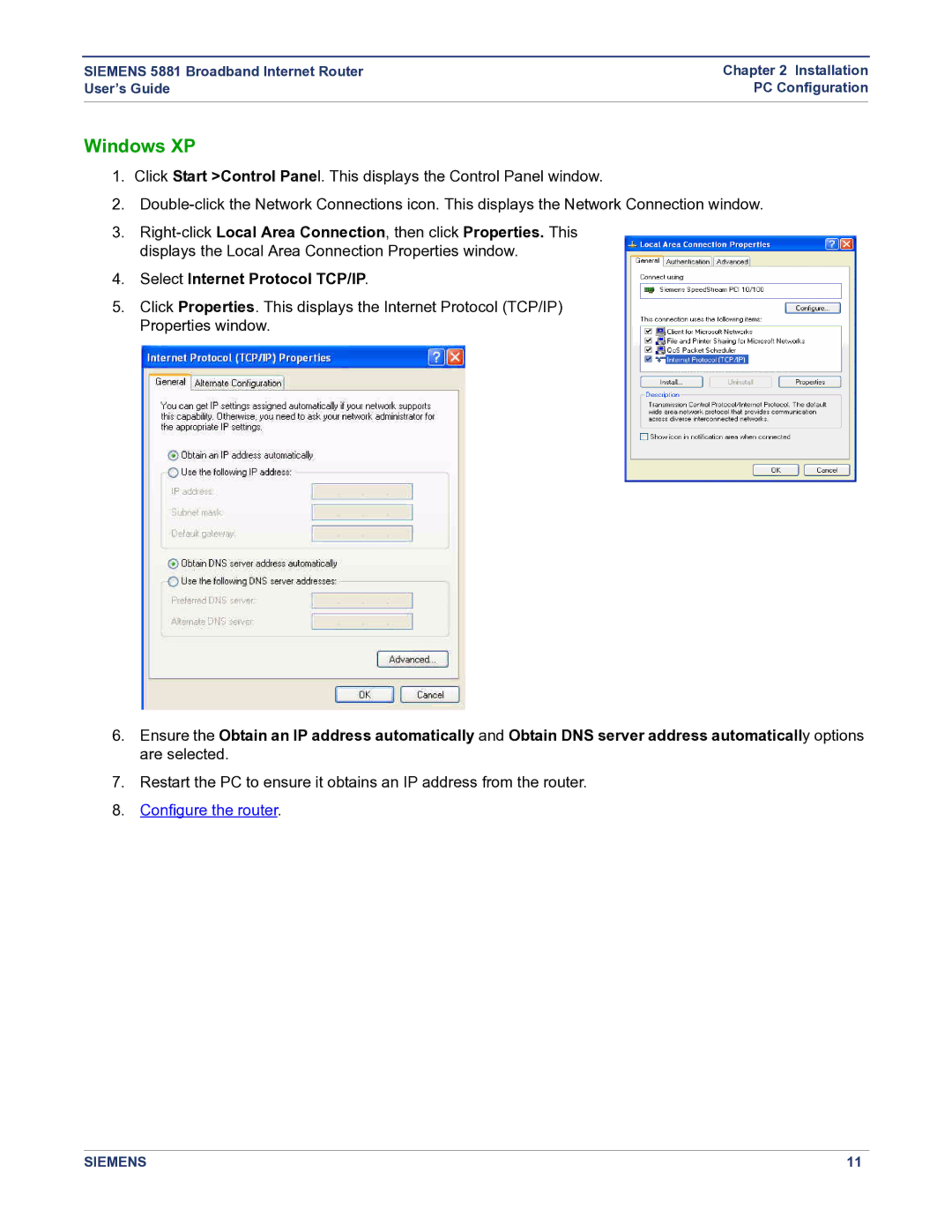 Siemens 5881 manual Windows XP 