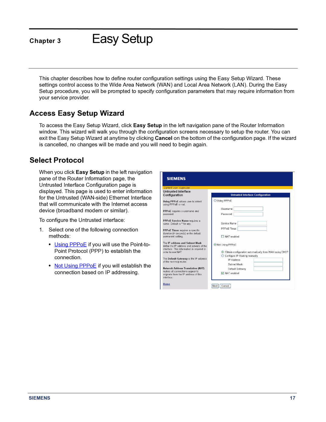 Siemens 5881 manual Access Easy Setup Wizard, Select Protocol 