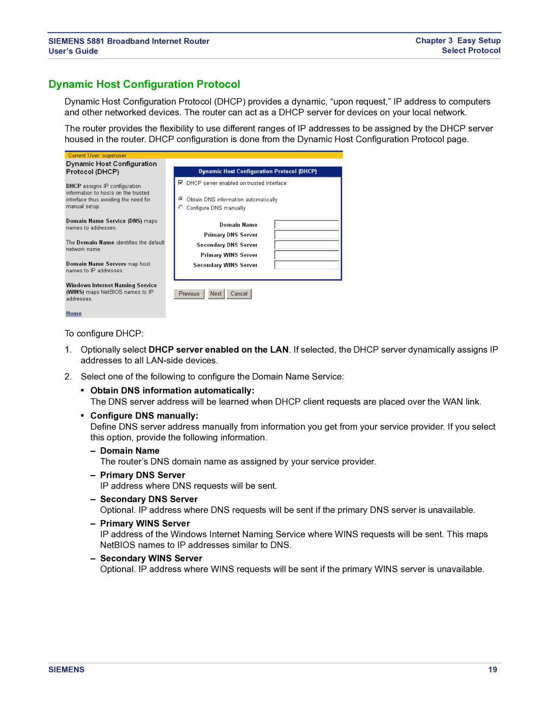 Siemens 5881 manual Dynamic Host Configuration Protocol 