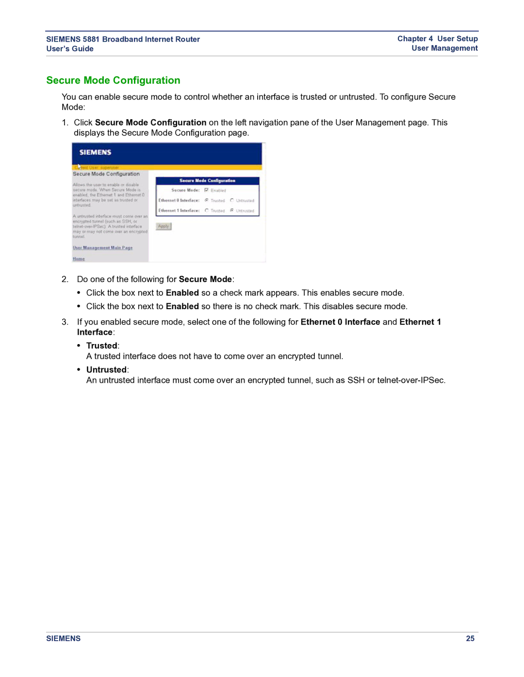 Siemens 5881 manual Secure Mode Configuration, Trusted, Untrusted 