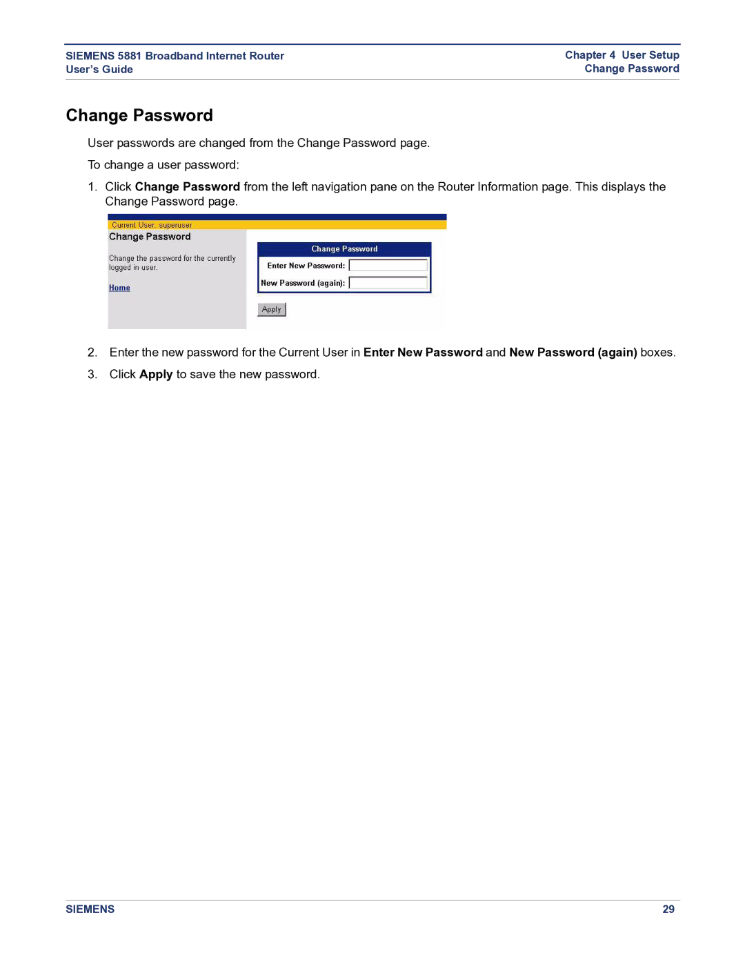 Siemens 5881 manual Change Password 