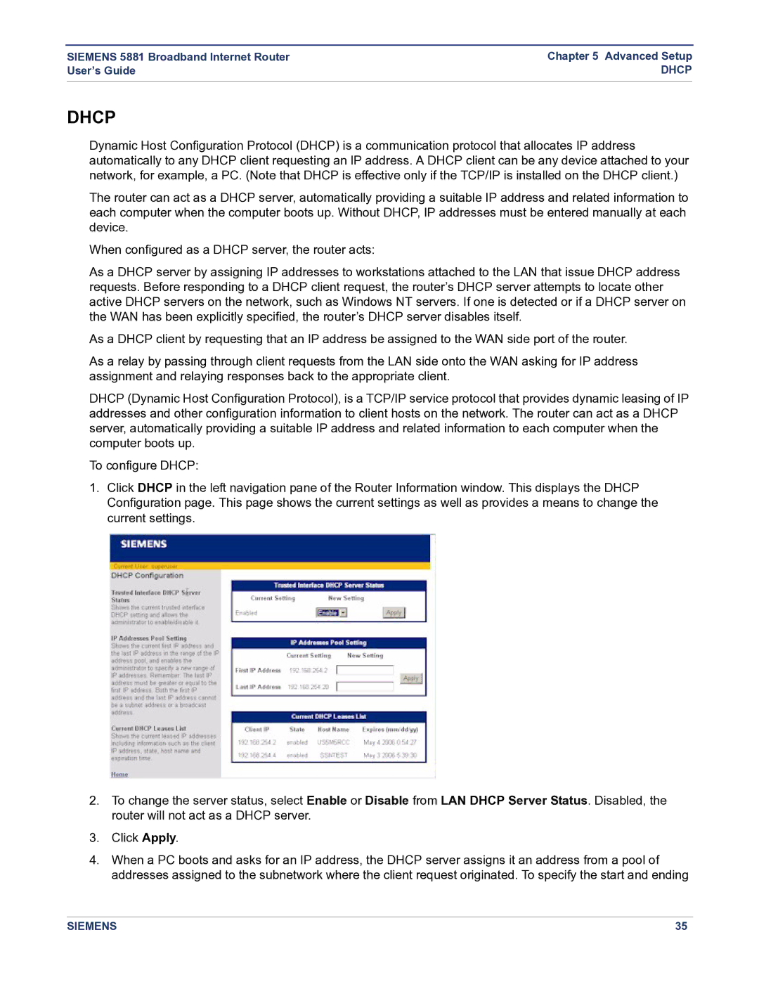 Siemens 5881 manual Dhcp 