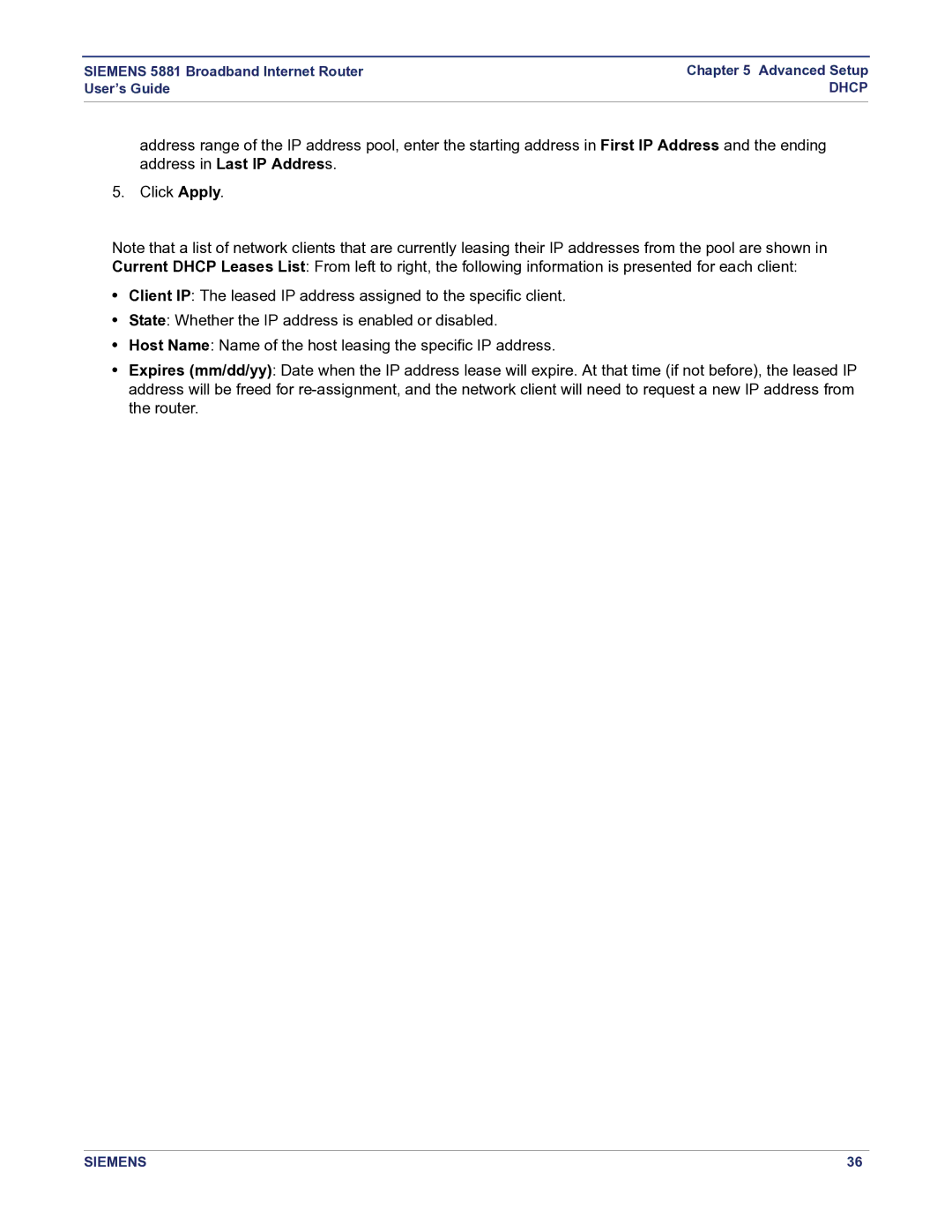 Siemens 5881 manual Dhcp 