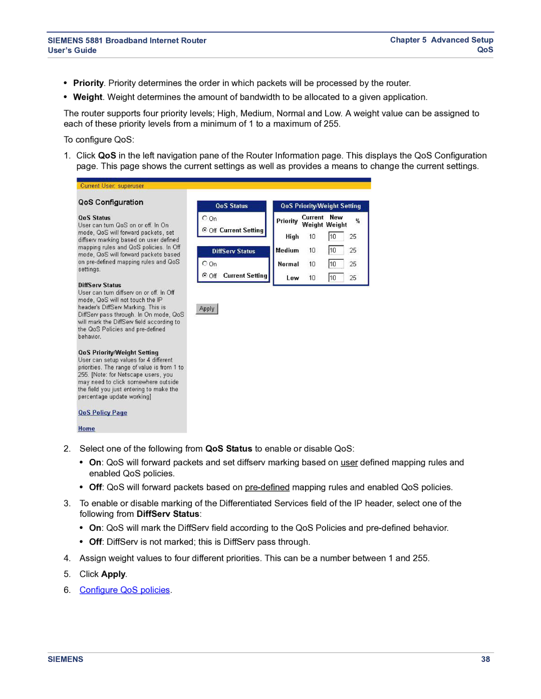 Siemens 5881 manual Configure QoS policies 