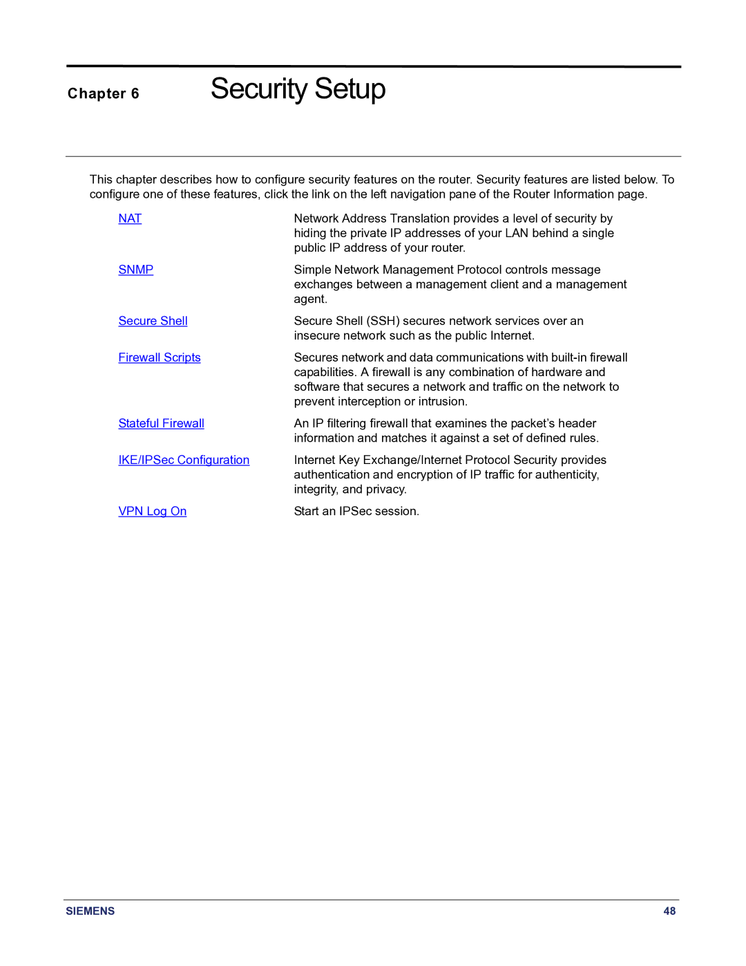 Siemens 5881 manual Security Setup 