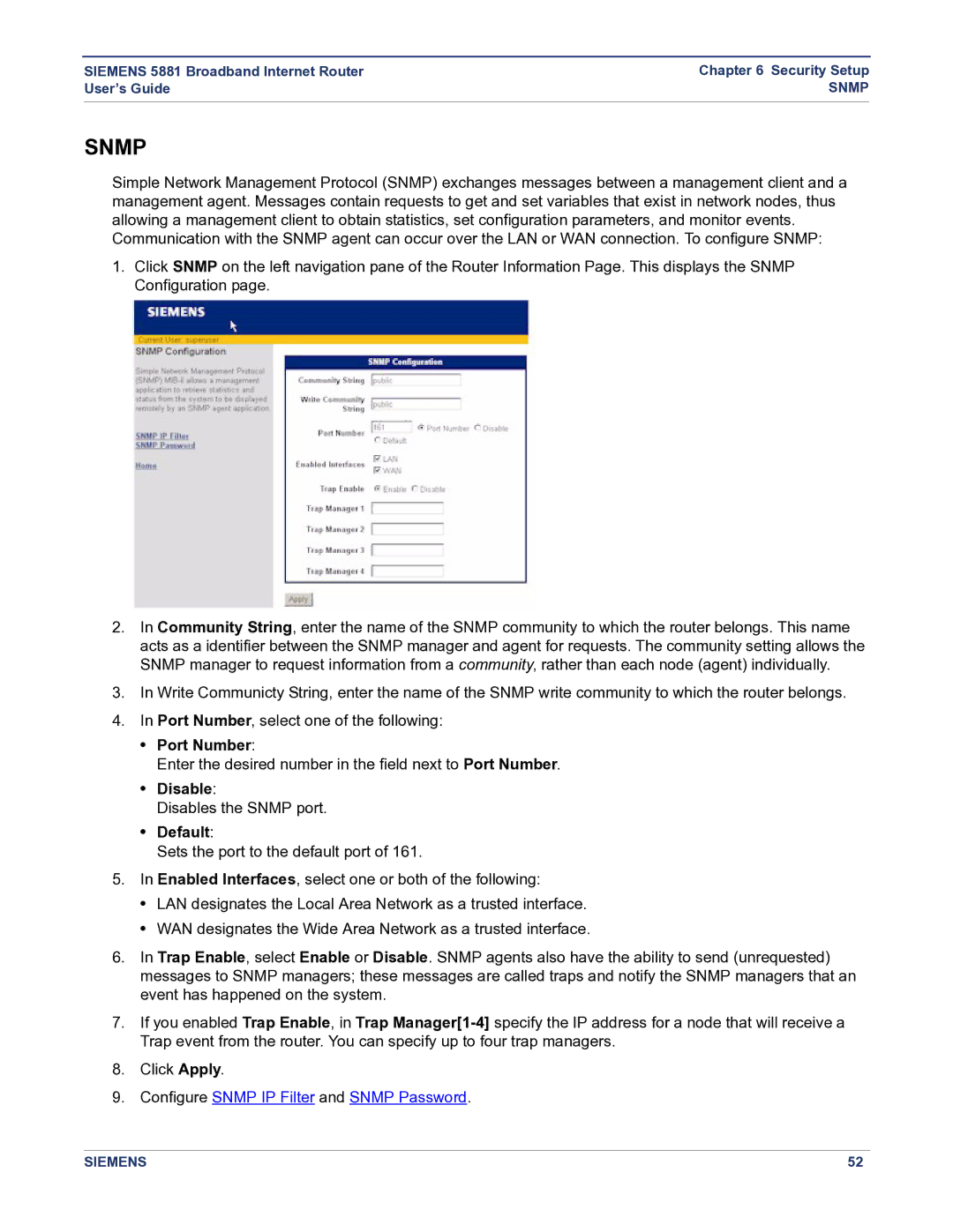 Siemens 5881 manual Port Number, Disable, Default 